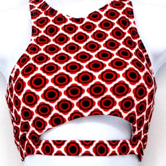 Swimsuit Red & Blue Geo Print Cutout Tankini Top Only Size Large - Picture 1 of 7